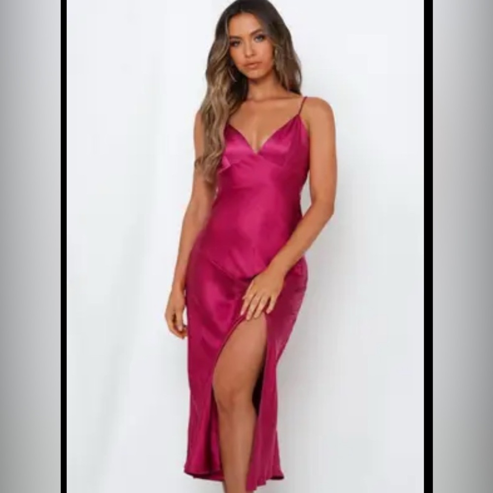 Hello Molly Magenta Satin Midi Dress